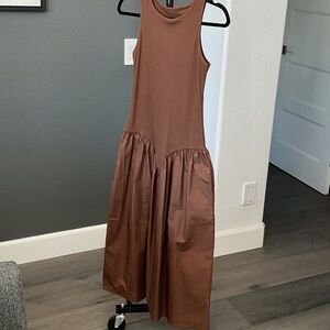 Ribbed Top Cotton Skirted Midi Dress S